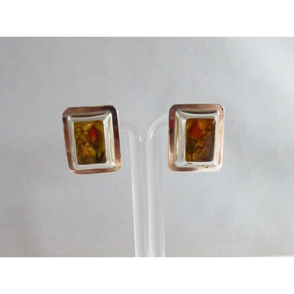 Vintage Pressed Flower Earring Set Talleres Lagunas LTT Sterling Silver - Picture 5 of 13